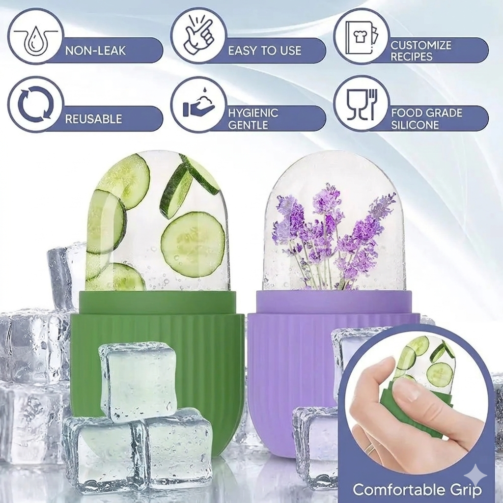 Ice Roller Facial Massage | Silicone Cleansing Ice Lattice | Ice Cube Roller With Scrub – Random Color